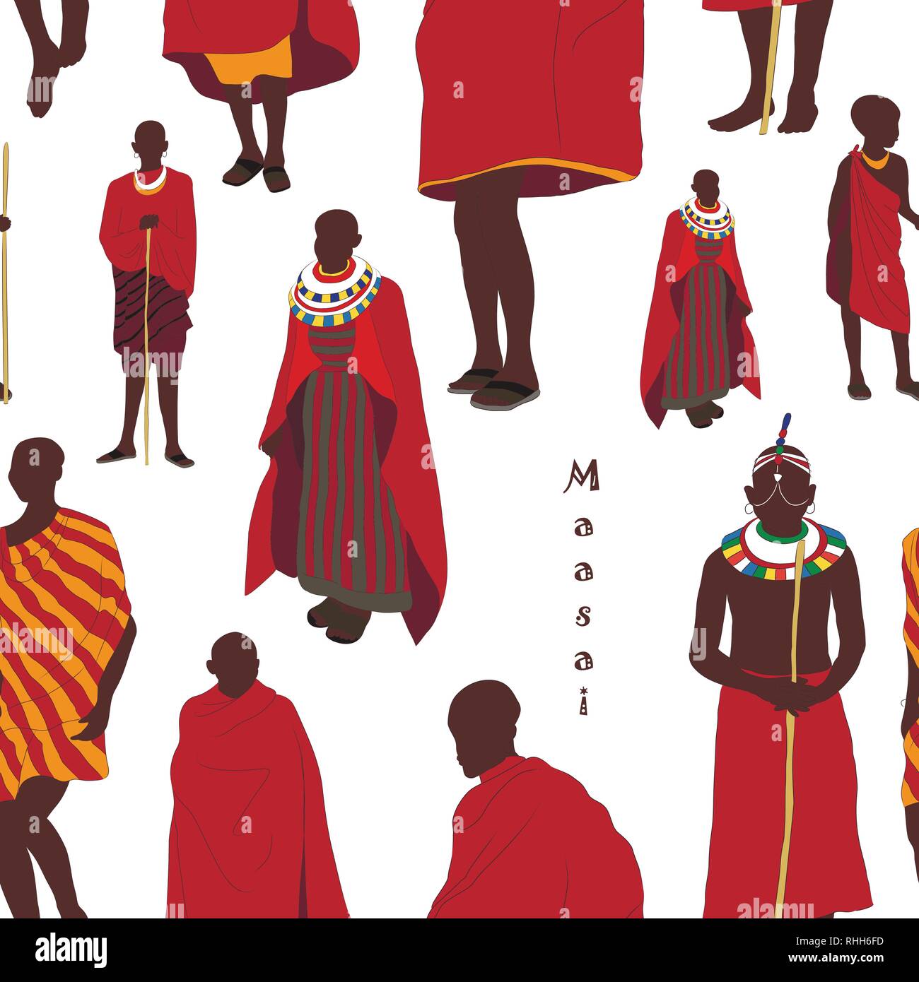 Maasai couple african people pattern in traditional clothing. Vector illustration, EPS 10 Stock Vector