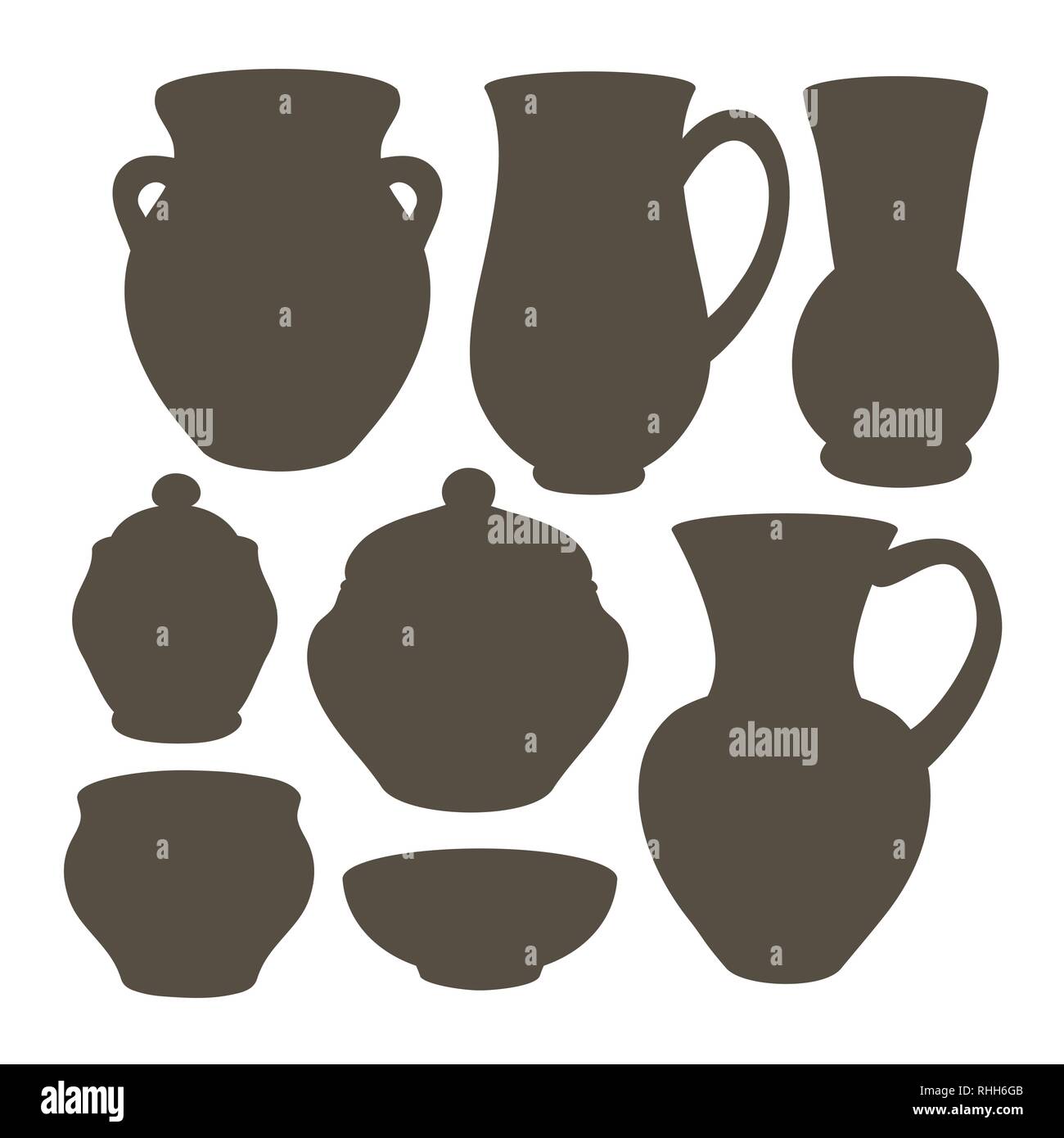 Rustic ceramic utensils, vector images for design and illustration. Stock Vector