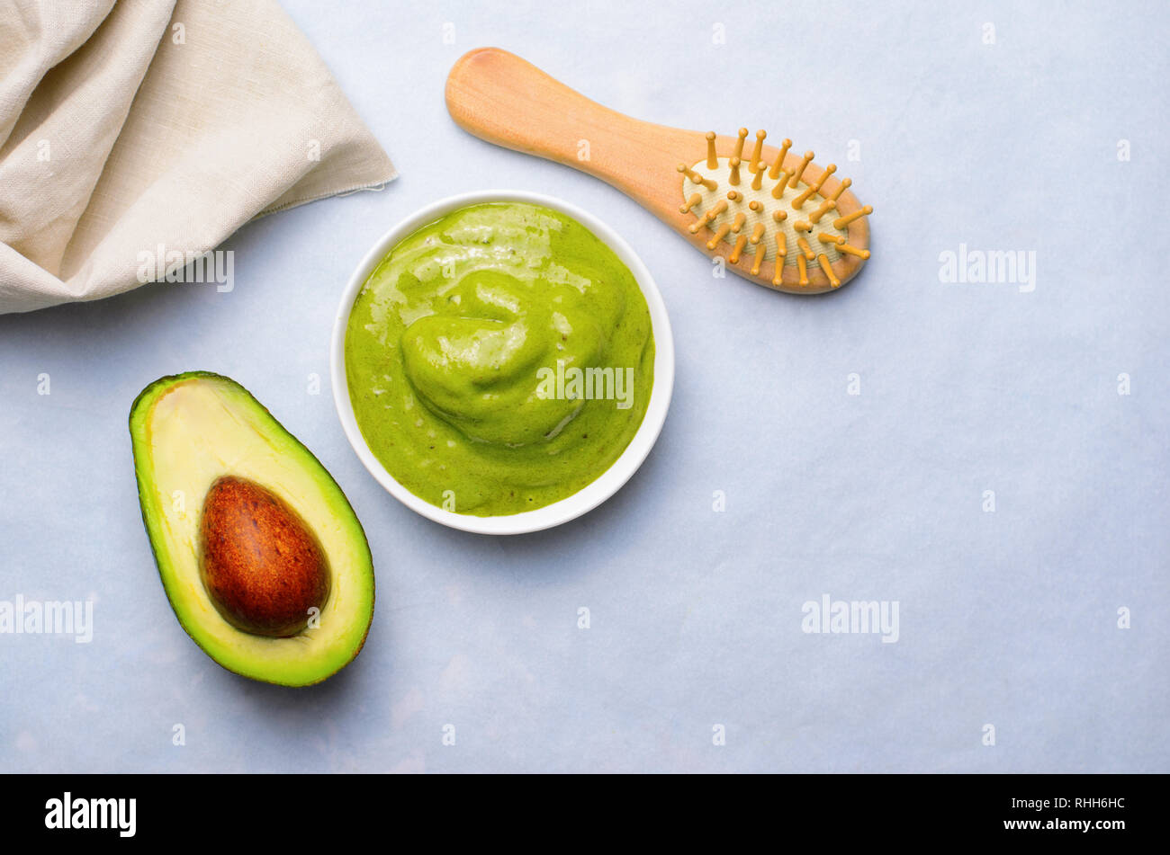 Natural Hair Mask Homemade Avocado Hair Treatment Top View Stock