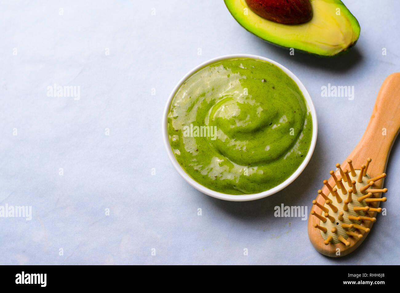 Natural Hair Mask Homemade Avocado Hair Treatment Top View Stock