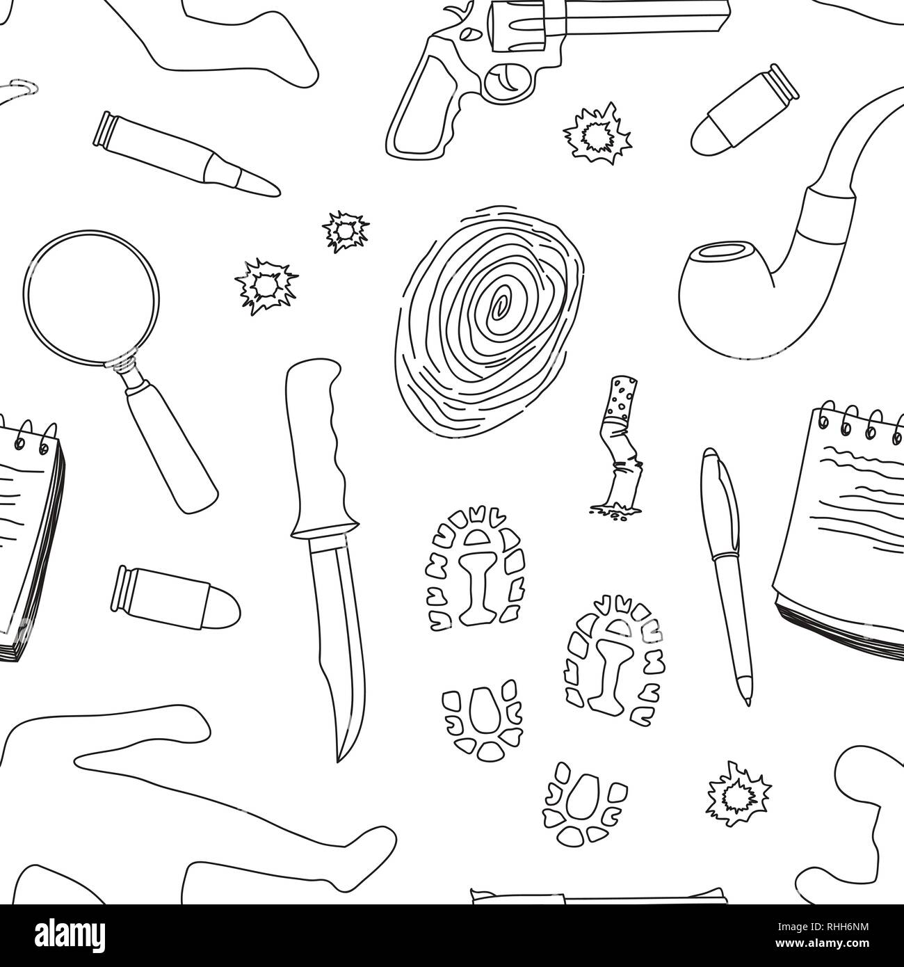 Vector detective crime icons set pattern. Vector illustration, EPS 10 Stock Vector