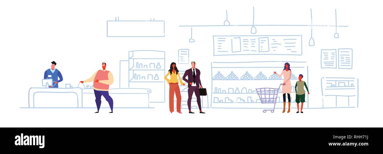 big grocery shop super market shopping mall interior customers buying ...