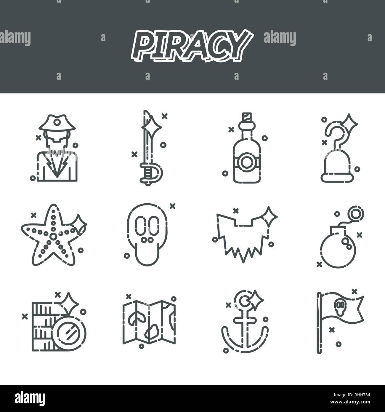 Piracy flat icons set. Vector illustration, EPS 10 Stock Vector