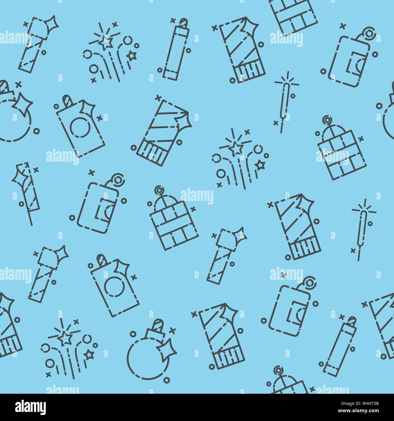 Pyrotechnics set pattern. Festival or party elements background. Vector illustration, EPS 10 Stock Vector