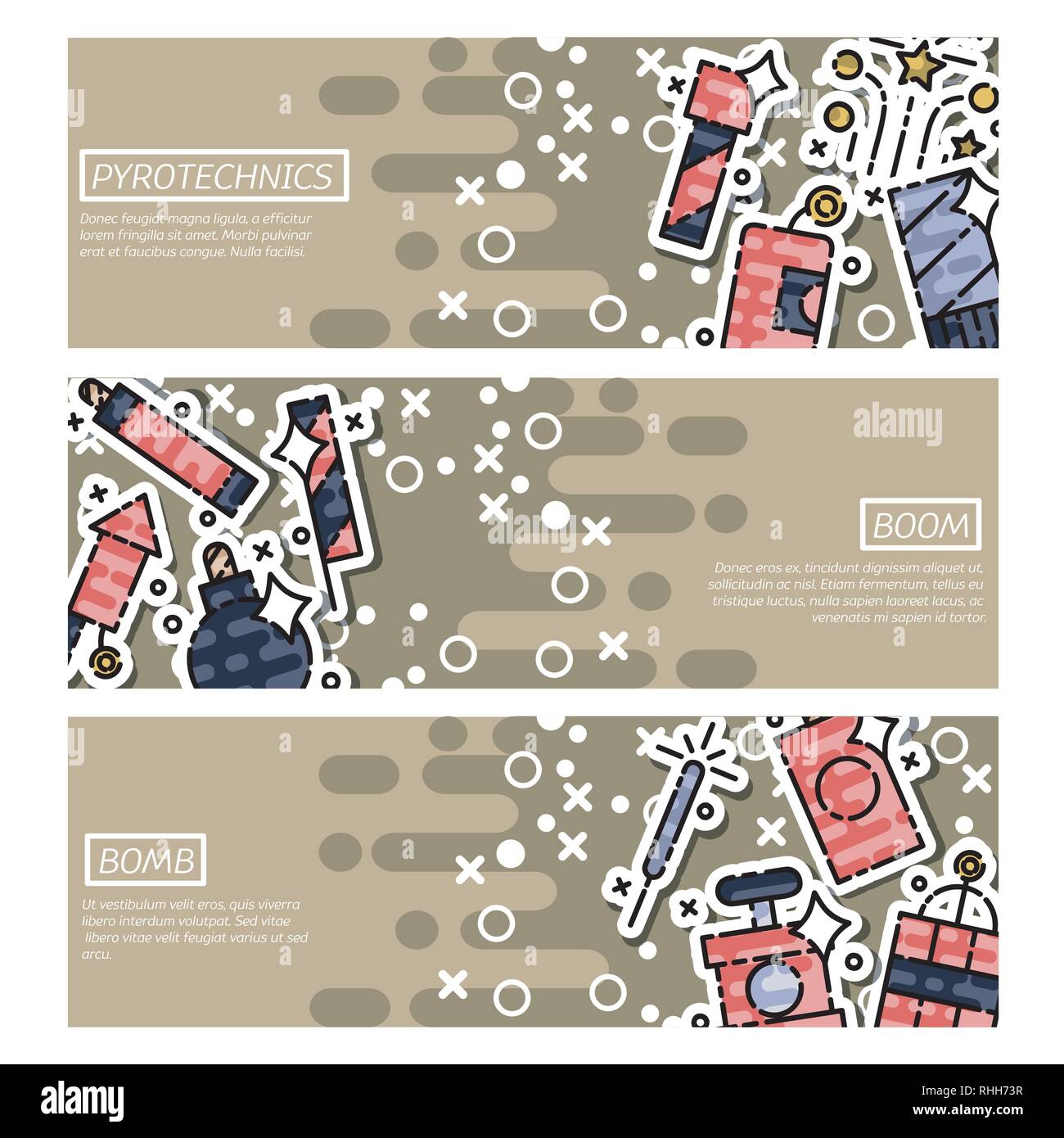 Set of Horizontal Banners about pyrotechnics. Vector illustration, EPS ...