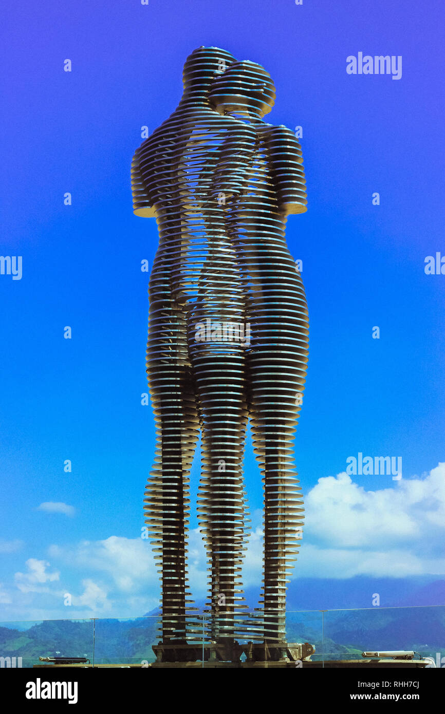 Statue of Nino and Ali at daytime on the sky background. at august of 2018 year