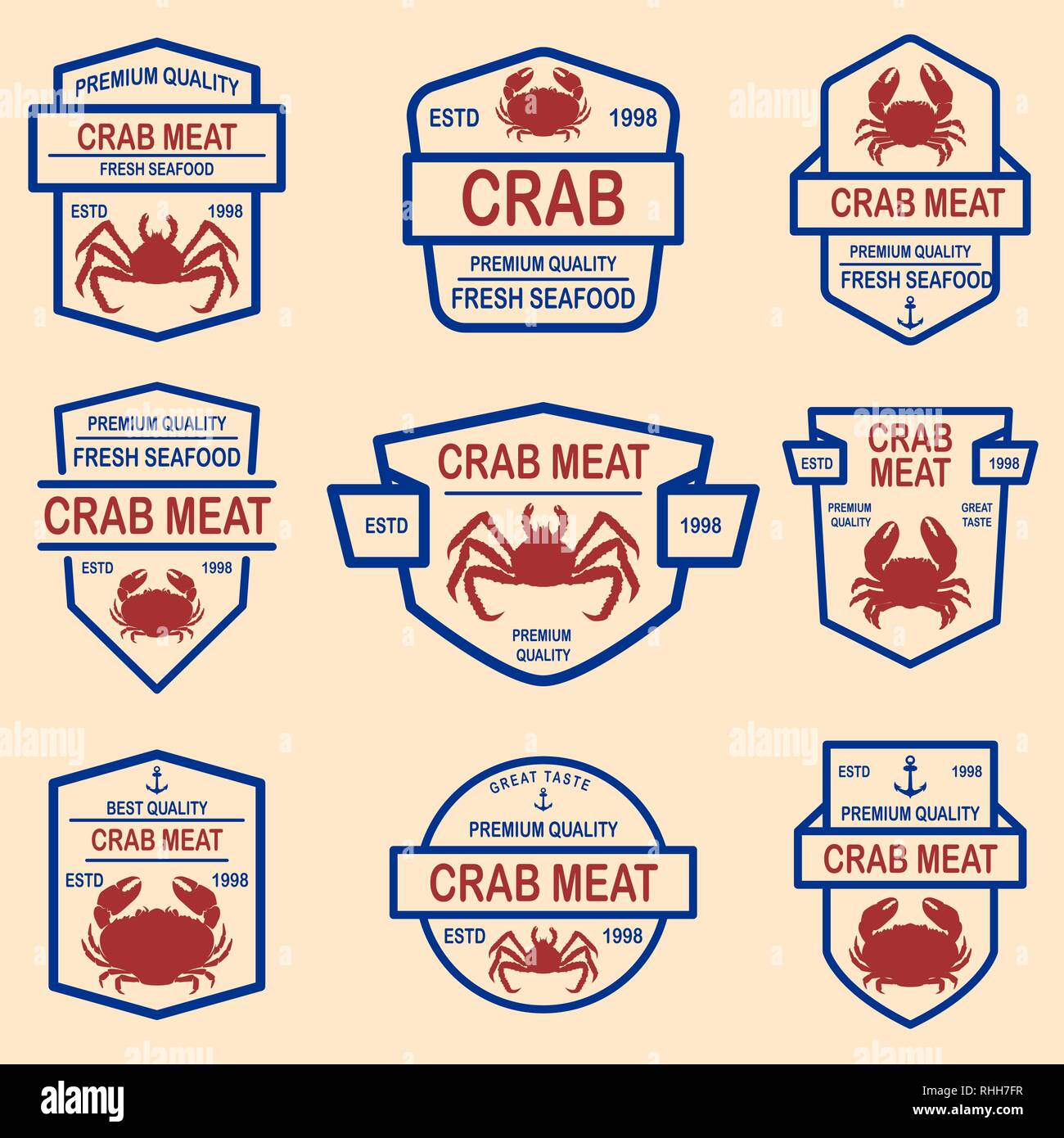 Set of crab meat emblems. Design element for logo, label, sign, poster