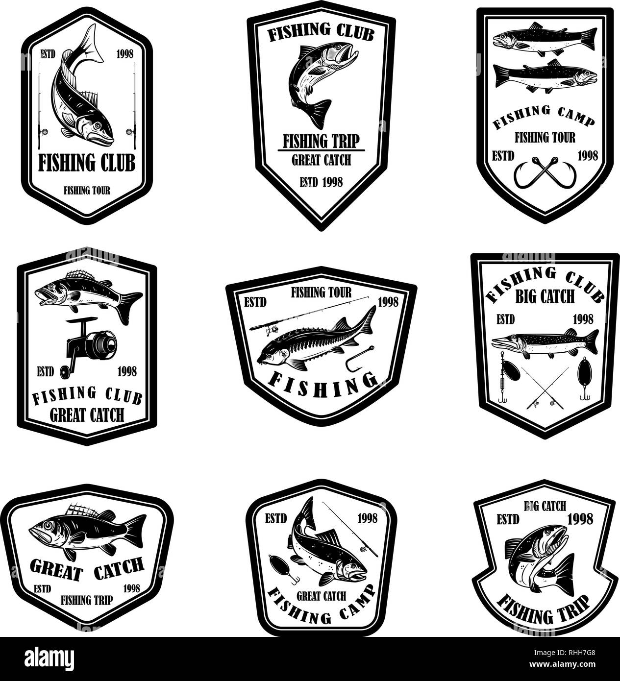 Set of fishing club emblems. Design element for logo, label