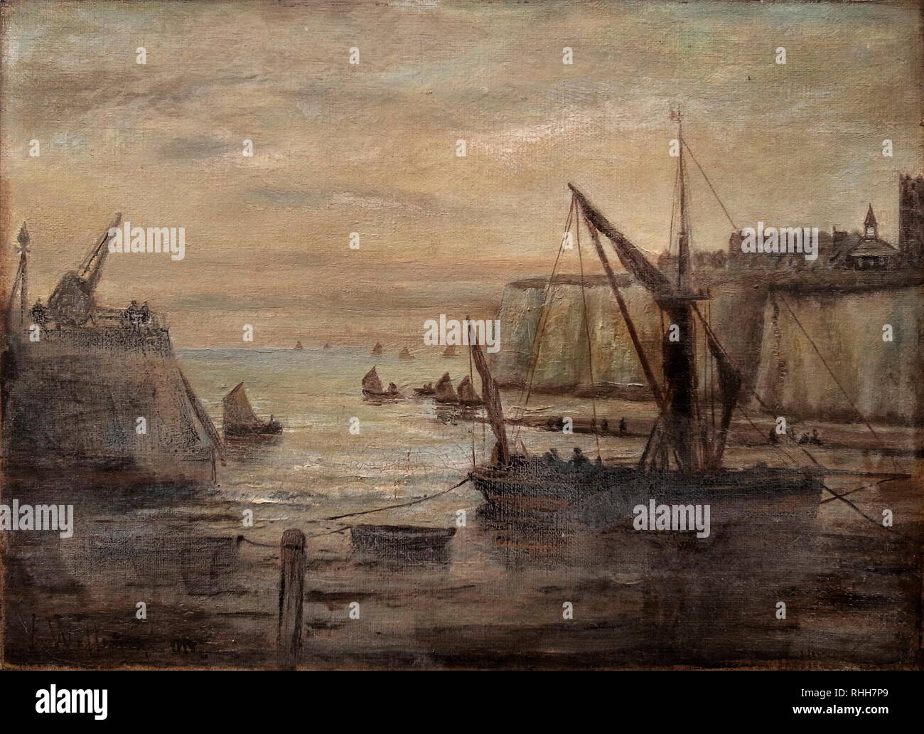AJAXNETPHOTO. 2012. SOUTHAMPTON, ENGLAND. - J. WILLIAMSON ART - VIEW OF BROADSTAIRS HARBOUR PAINTED BY J. WILLIAMSON. ENGLISH SCHOOL. INSCRIBED VERSO 'EVENING BROADSTAIRS HARBOUR.' EARLY 20TH CNTURY. SOURCE:PRIVATE COLLECTION. PHOTO:JONATHAN EASTLAND/AJAX REF:GR71319 Stock Photo