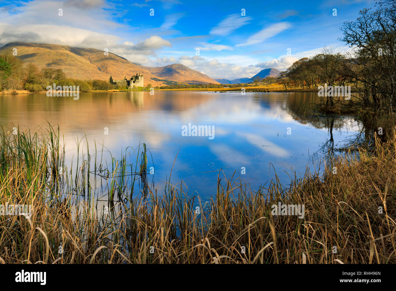 Loch Awe with Kilchurn Castle in the distance. Stock Photo