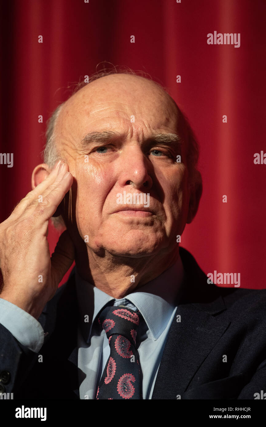 Sir Vince Cable, Liberal Democrats leader, at Paston College, North Walsham, announcing  North Norfolk Lib Dem district council  election campaign Stock Photo