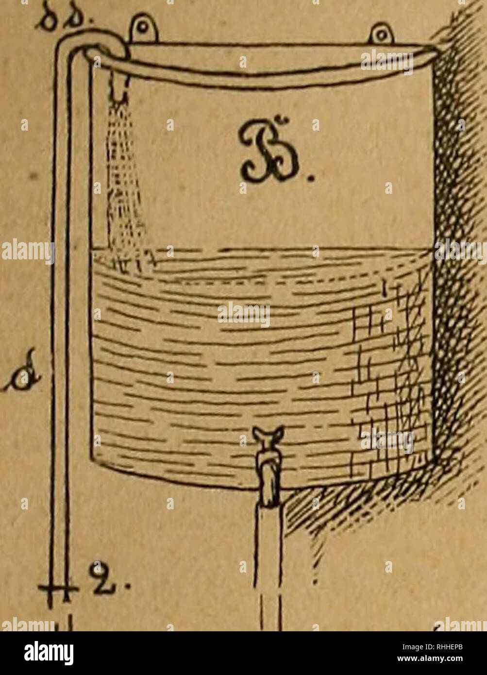. Blätter für Aquarien- und Terrarien-Kunde. - 366 ,£&gt;älfte mit jerftofrcner !qoI$o1)U gefußt ift. 1)cr .Steffel (A) fann nötigenfalls mit (Schrauben burd) bic am s-8oben bcsfelbcn bcfinblidjcu 53led)bfcn (k) an ben fielen befeftigt merben. ©er .Steffel bes Apparate fafet ettoas mcfjr SBaffet als baS an ber SBanb Ijängcnbc S9afftn. ßut ^nbetriebfetjung bed Springbrunnen* ift ein einfüllen uou SBaffcr in ben l)od)l)ängenbcn SBafferfaften nient nötig, fonbern ber Steffel (A) mirb mit [o Diel SBaffet gefüllt, at§ ber bezeichnete Sßafjerfaften fajjt, Ijierauf mirb baS 2Baffer in ba§33affin Cjoc Stock Photo