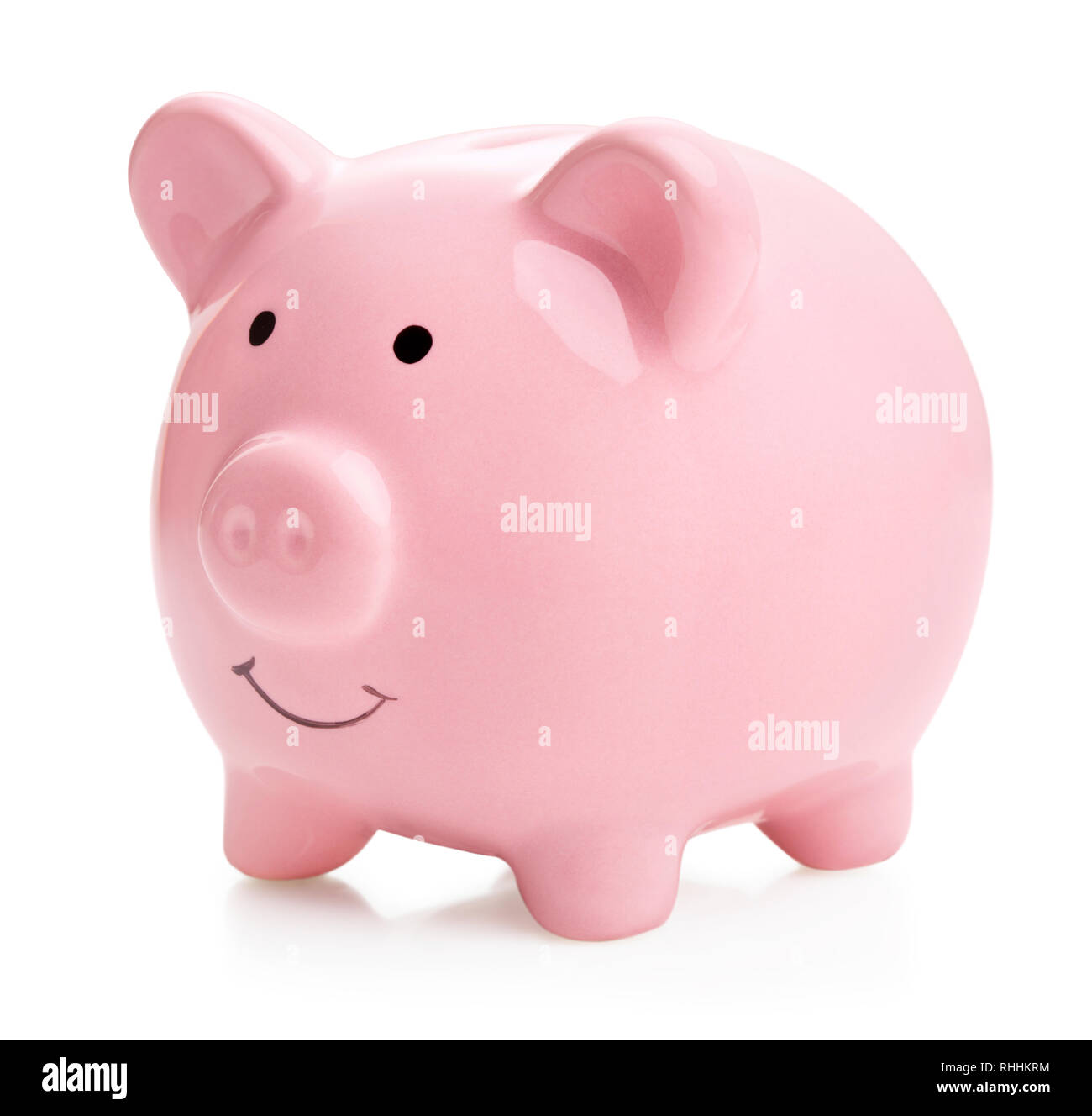 single pink ceramic piggy bank isolated on white background Stock Photo ...