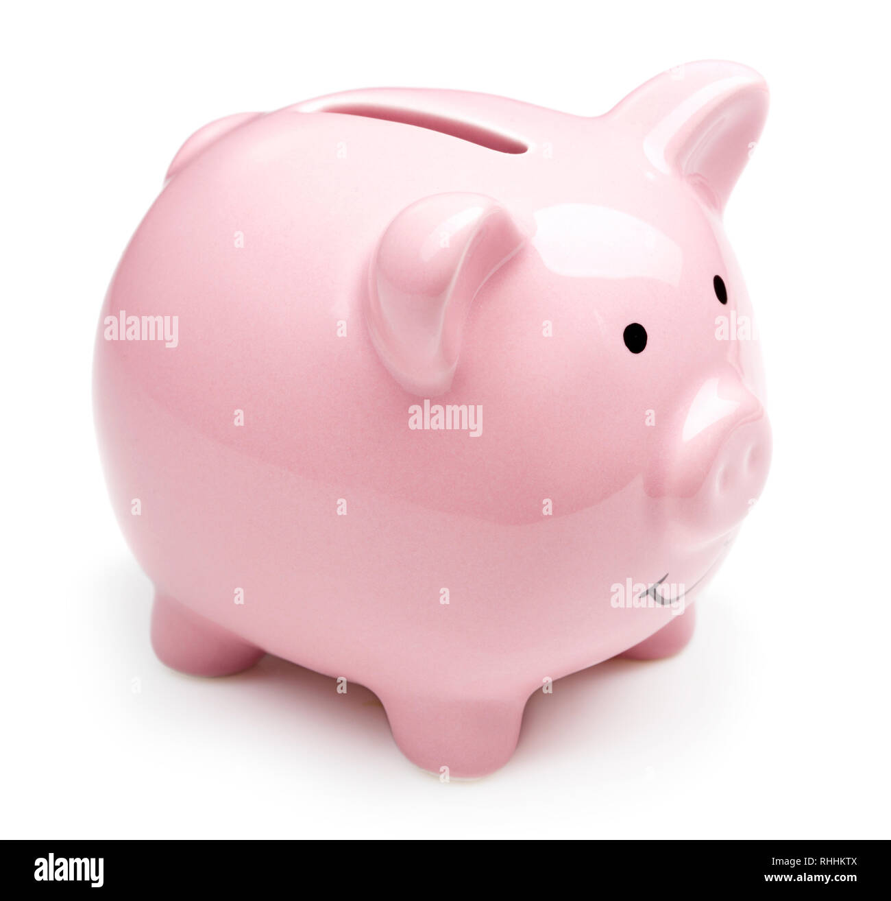 single pink ceramic piggy bank isolated on white background Stock Photo ...