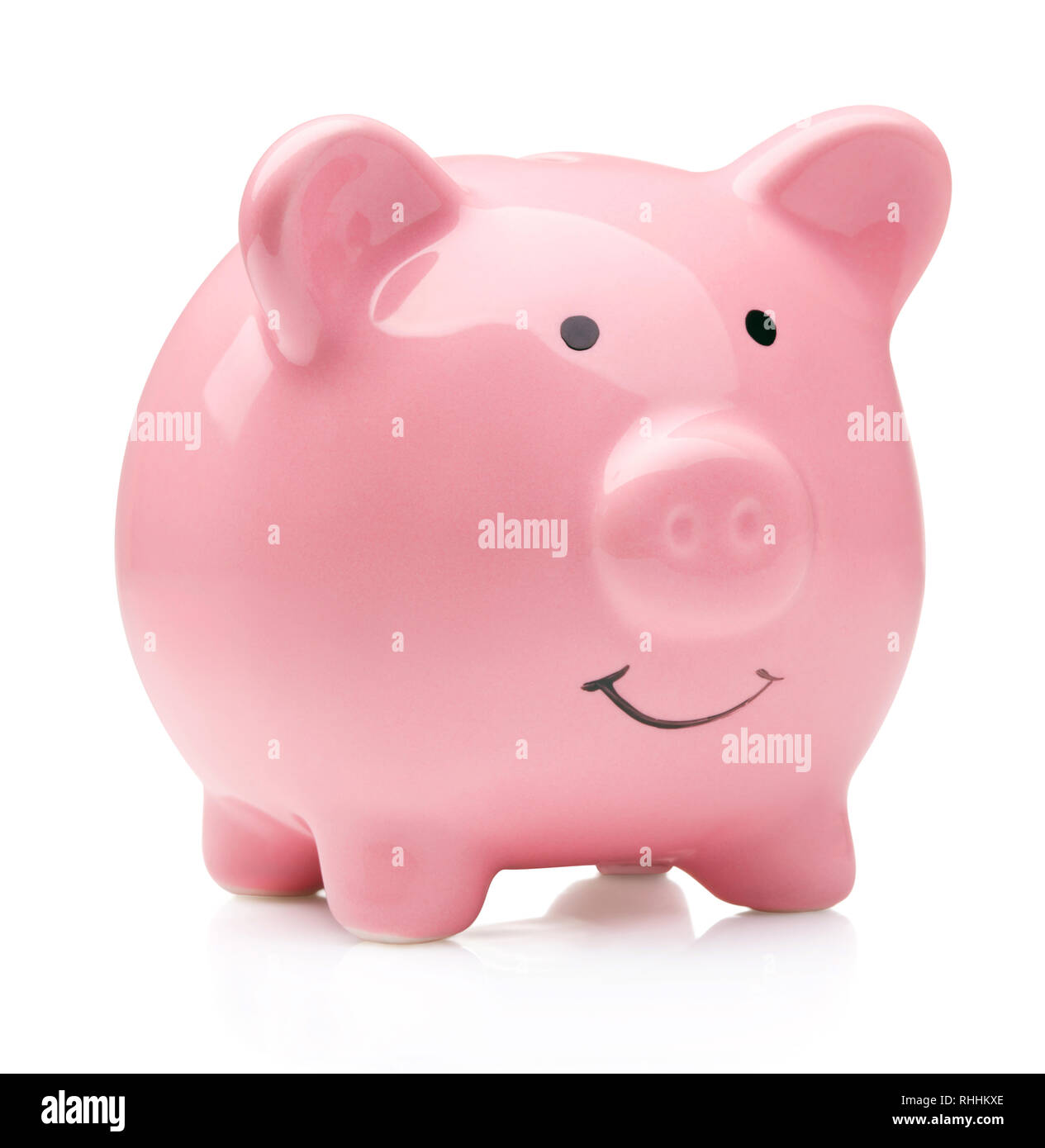 single pink ceramic piggy bank isolated on white background Stock Photo ...