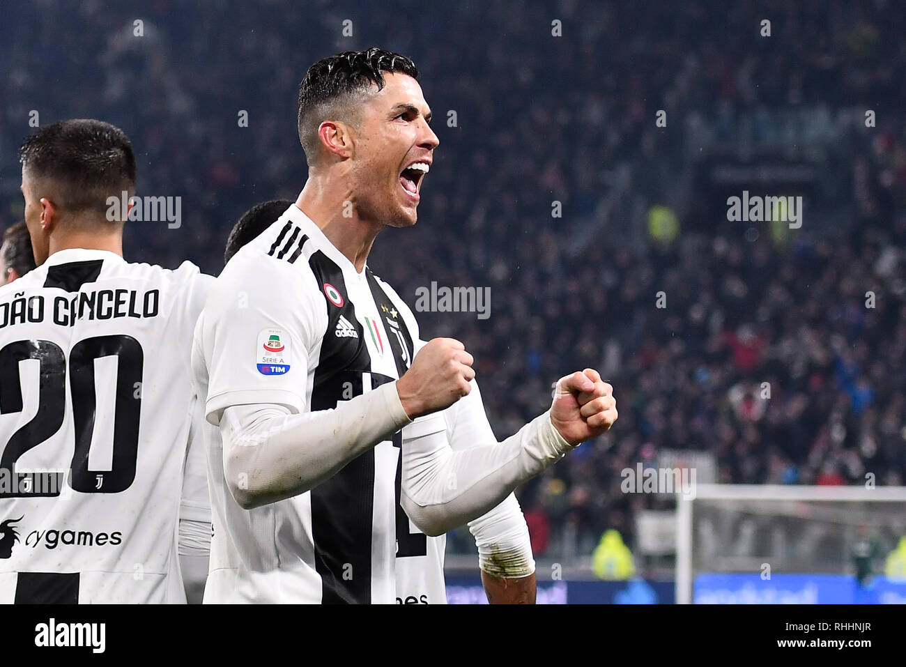 Turin, Italy. 2nd Feb 2019. Cristiano Ronaldo (Juventus FC) during the  Serie A football match between Juventus FC and Parma Calcio 1913 at Allianz  Stadium on 2th February, 2019 in Turin, Italy.