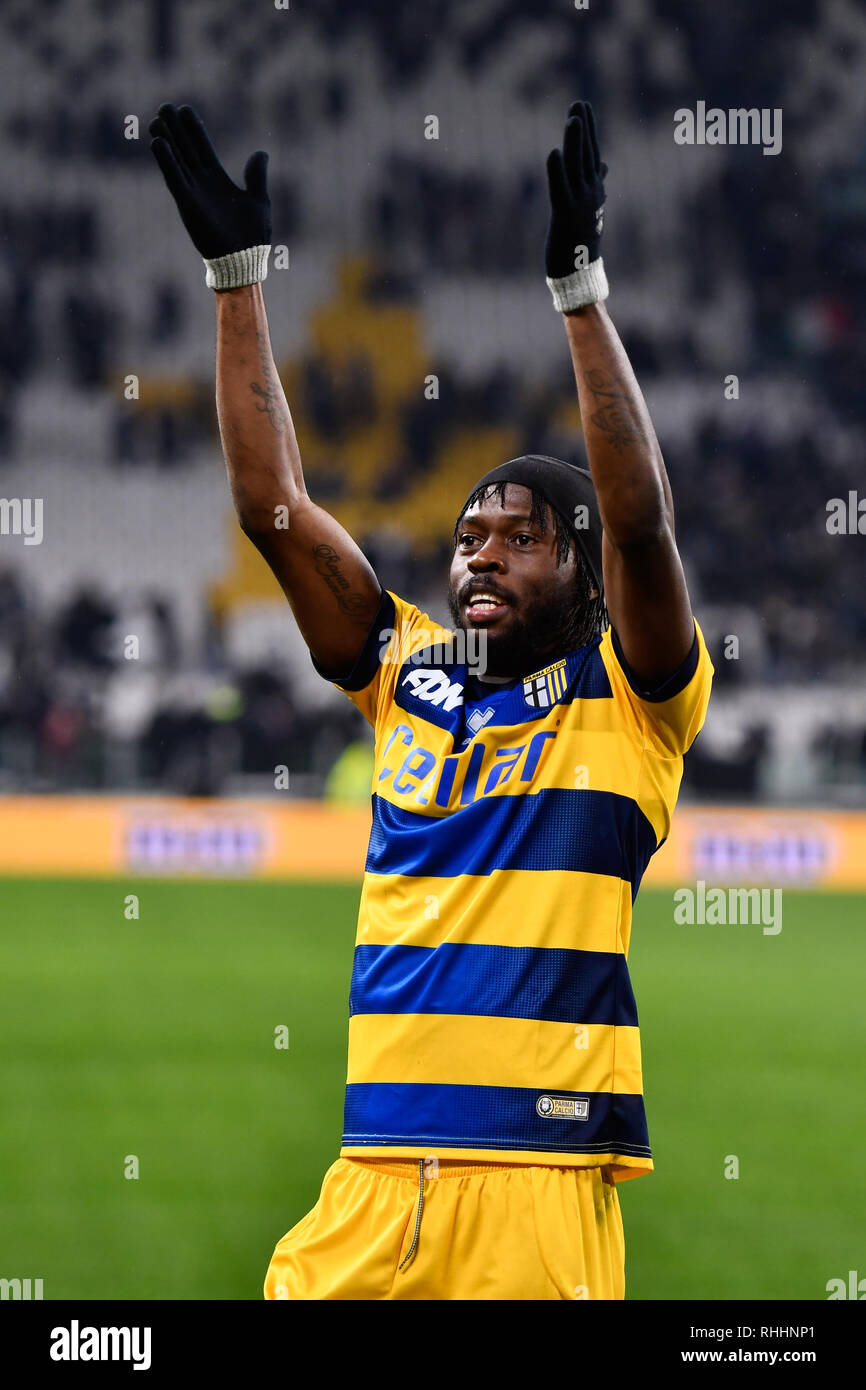 Turin, Italy. 2nd Feb 2019. Gervinho (Parma Calcio 1913) during the Serie A football match between Juventus FC and Parma Calcio 1913 at Allianz Stadium on 2th February, 2019 in Turin, Italy. Credit: FABIO PETROSINO/Alamy Live News Stock Photo