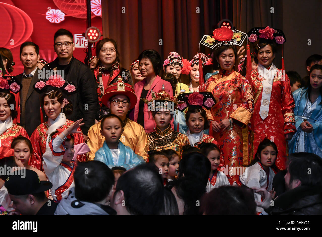 London, UK. 2nd Feb 2019. The UK Chinese Dance and Culture Association hosts the 7th 2019 Chinese New Year Extravaganza showcasing more than 300 performers including musical Chinese dance , Taiji ，Kungfu，magic face change and much more at Logan Hall. The performance from more than 20 arts groups from China and UK on 2nd Febuary 2019, London, UK. Credit: Picture Capital/Alamy Live News Stock Photo