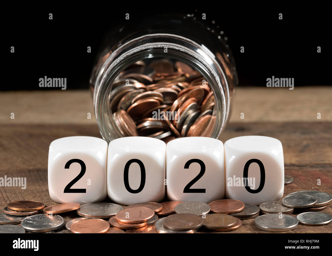 Calendar for 2020 New Year holiday background with cash savings Stock Photo