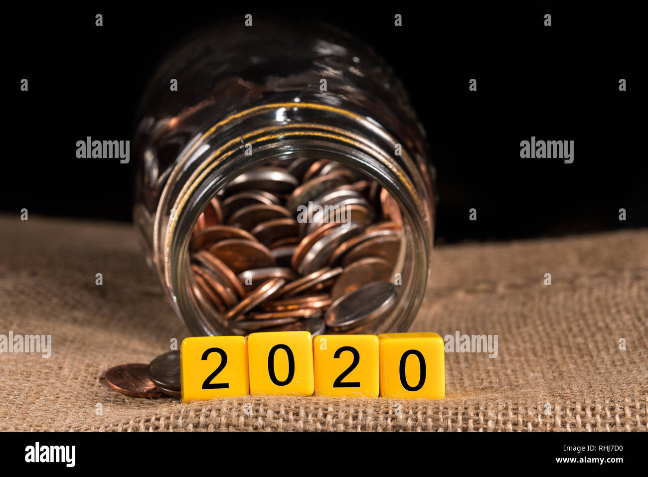 Calendar for 2020 New Year holiday background with cash savings Stock Photo