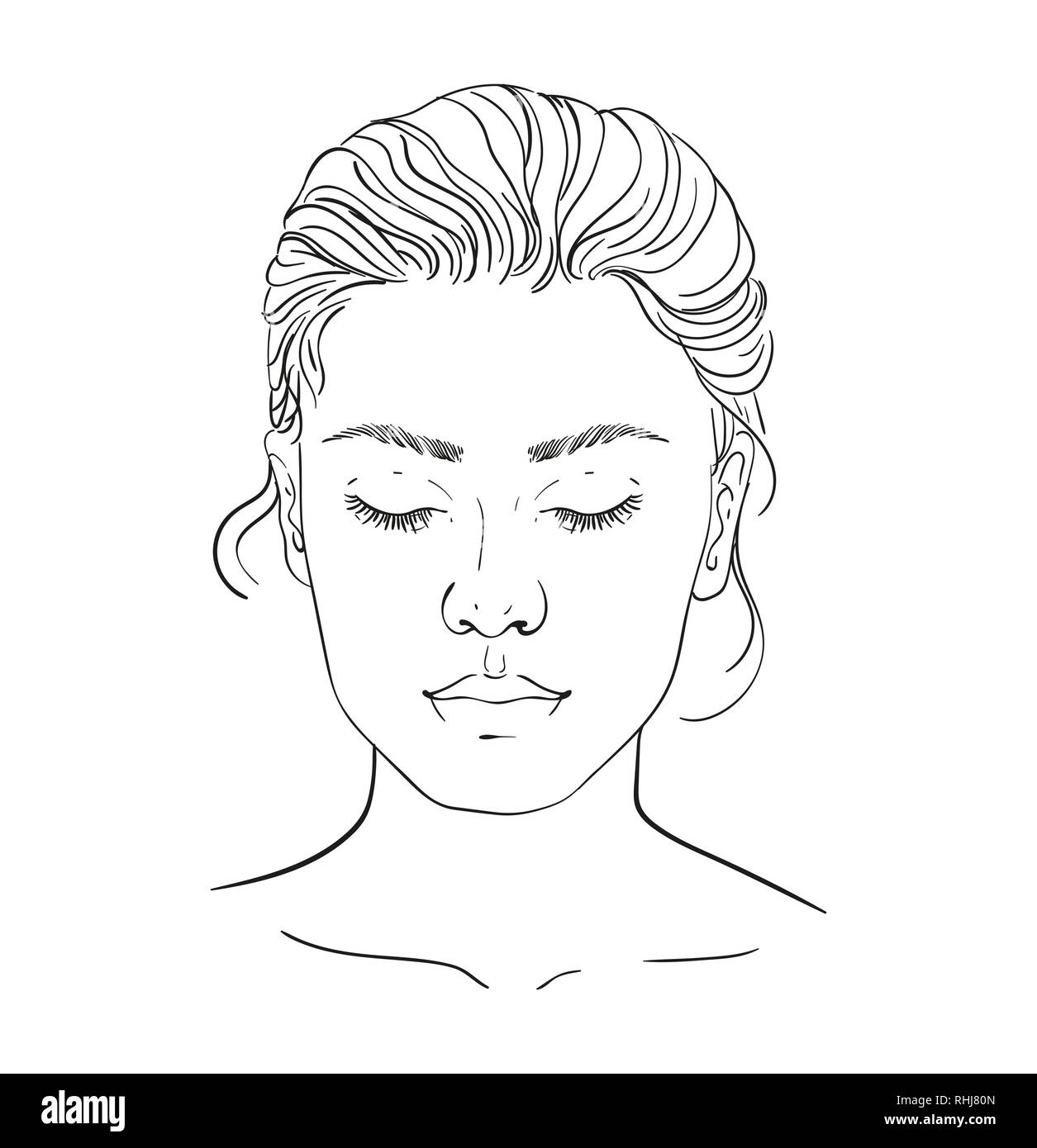 chart Makeup Artist Blank. Template. Vector illustration. illustration on a white background outline of the human female face for makeup. Stock Vector