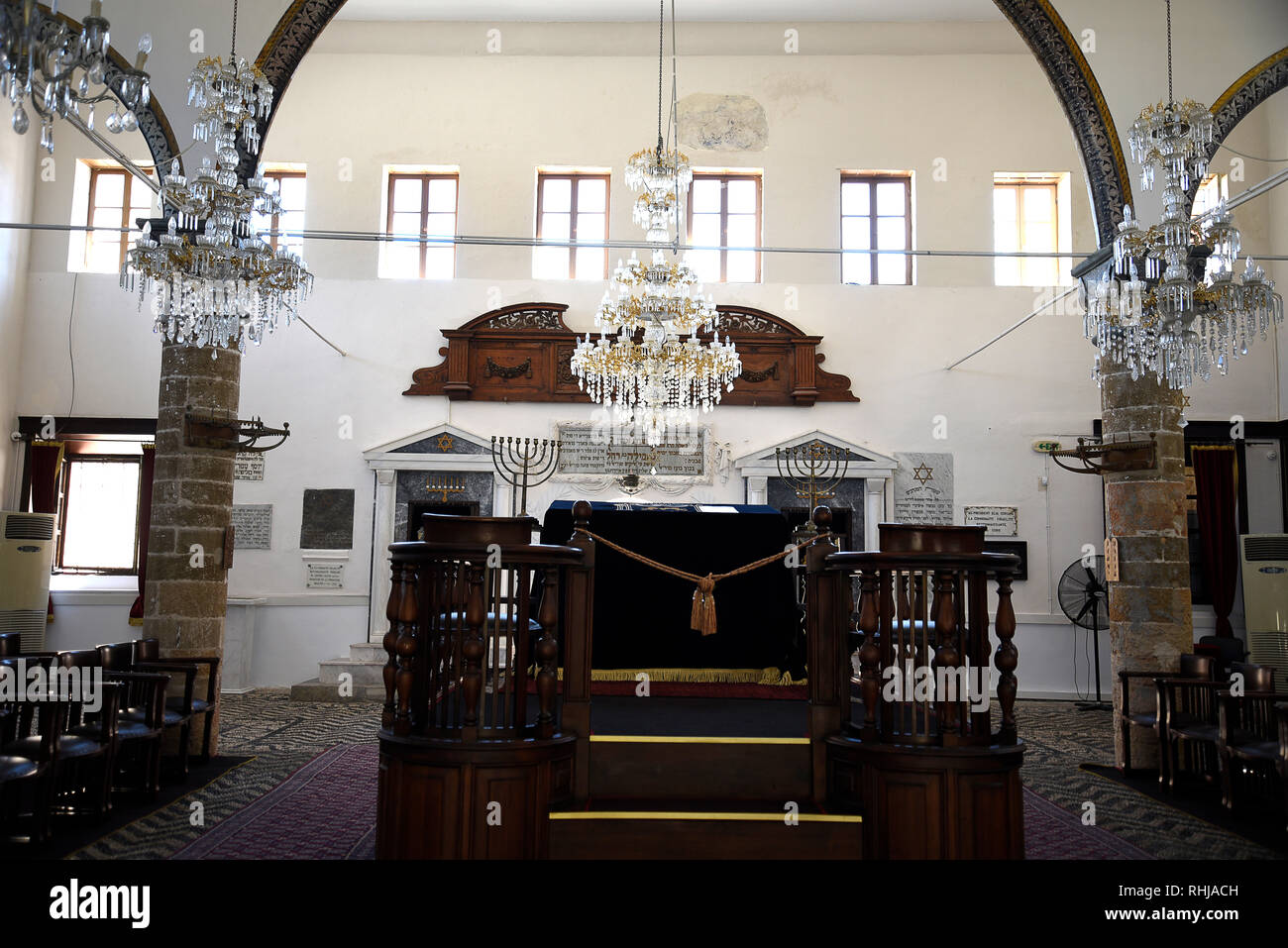 Kahal Shalom Synagogue on the island of Rhodes.In medieval times Sephardic Jews from Spain emigrated to Rhodes where they became part of the community Stock Photo