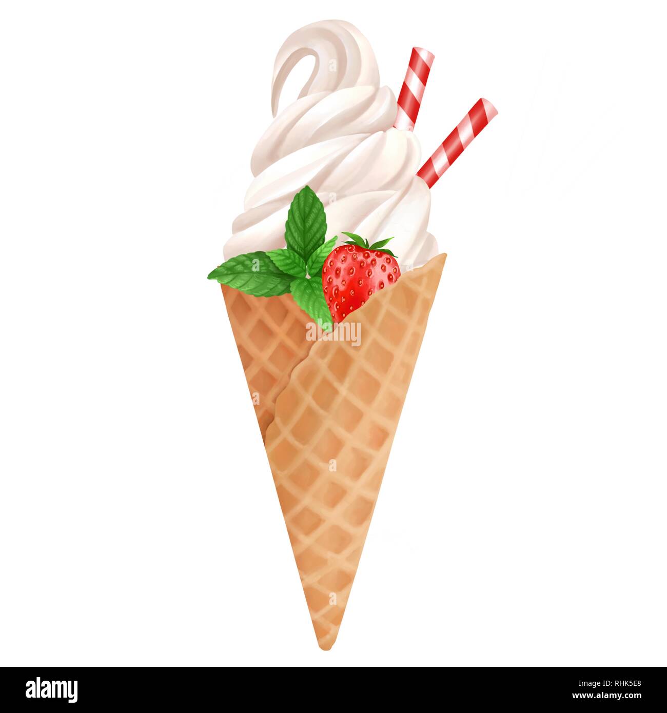 Ice cream cone with strawberry Stock Photo