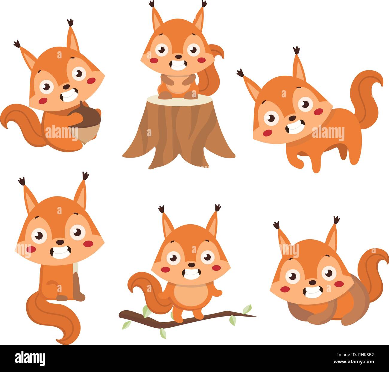 Little cute squirrel in different poses. Stock Vector