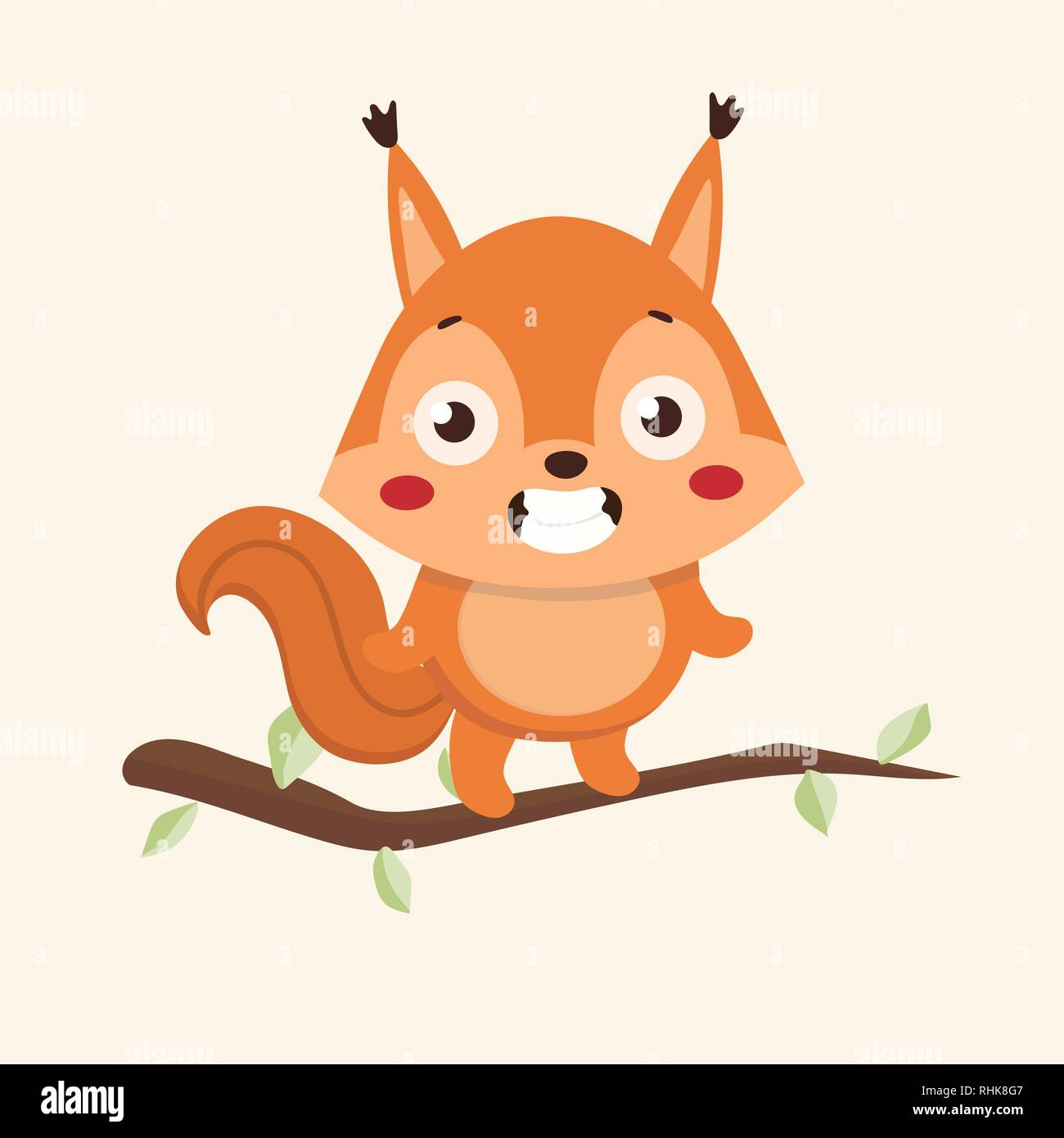 Cute squirrel cartoon on pastel background. Stock Vector