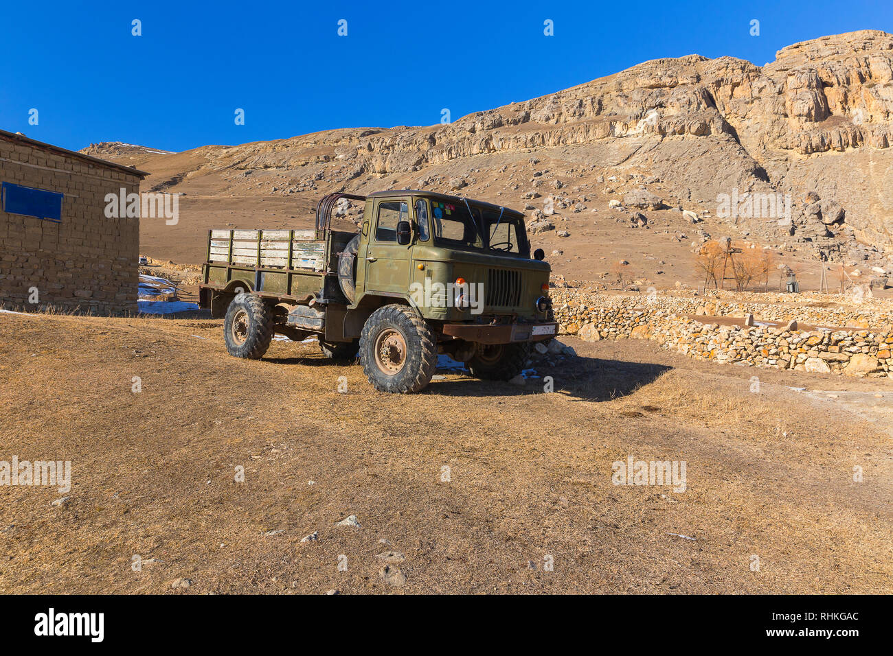 Old Soviet truck standing on the street in the village Stock Photo - Alamy