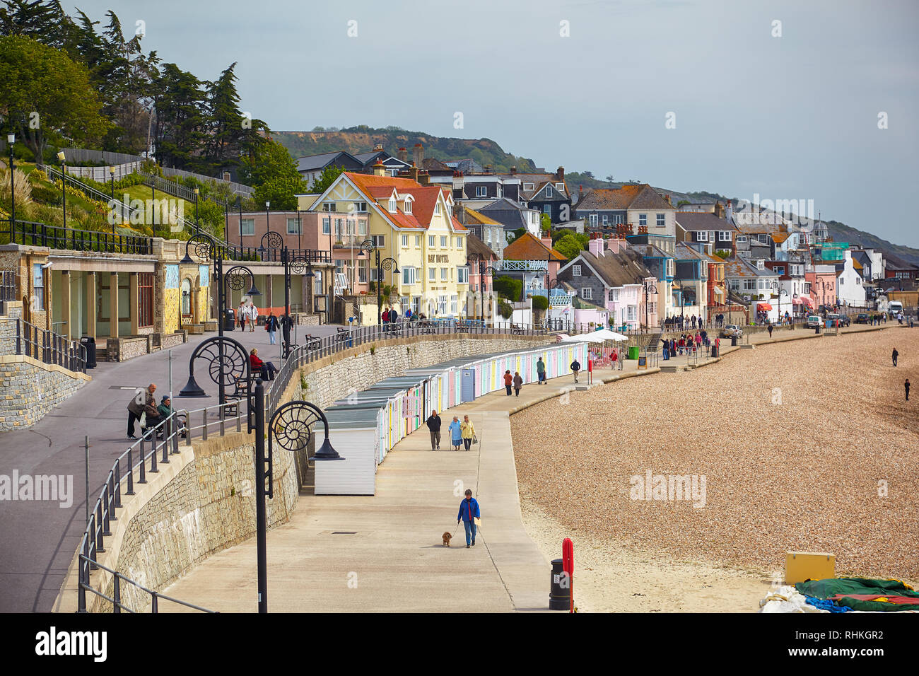 LYME REGIS, ENGLAND - MAY 12, 2009: The view of the Lyme Regis Marine Parade – a promenade along the Lyme bay, a part of South West Coast Path. West D Stock Photo