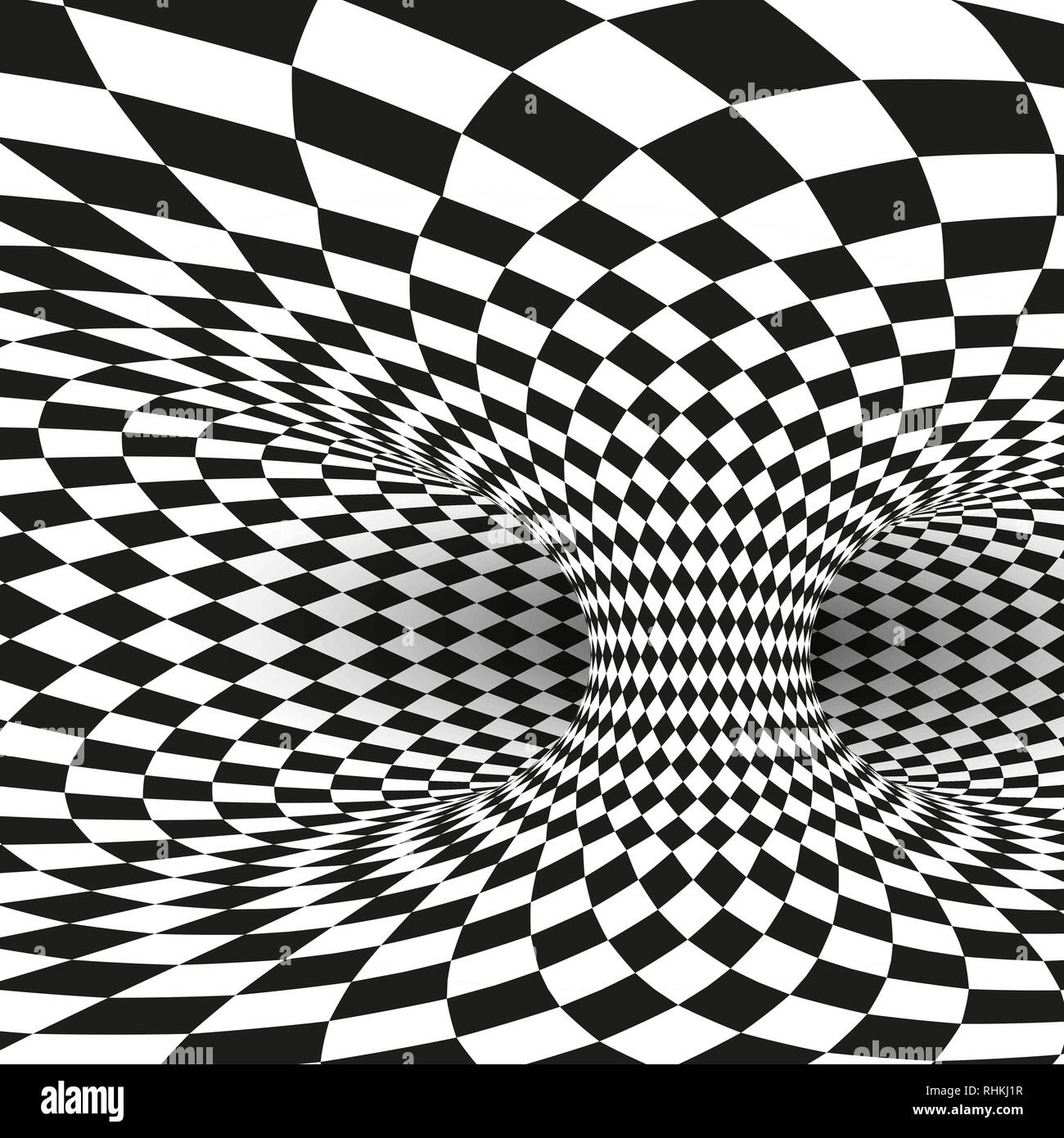 Geometric Square Black and White Optical Illusion. Abstract Wormhole Tunnel Distort. Vector Illustration Stock Vector