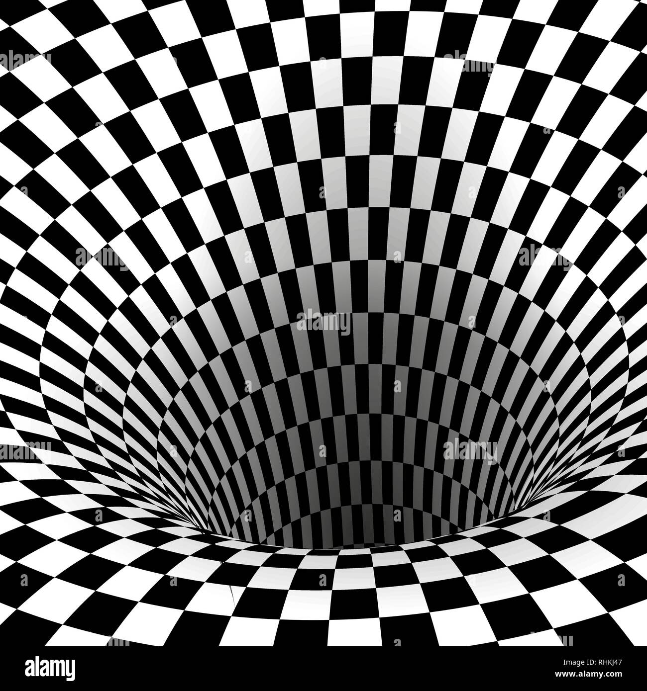 Abstract Wormhole Tunnel. Geometric Square Black and White Optical Illusion. Vector Illustration Stock Vector