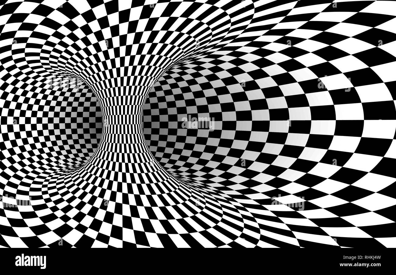 Geometric Square Black and White Optical Illusion. Abstract Wormhole Tunnel. Vector Illustration Stock Vector