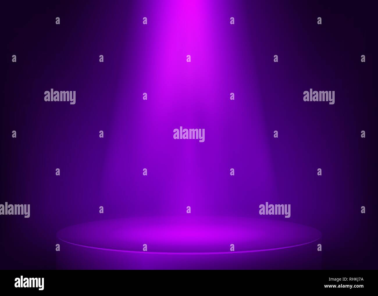 Purple scene illuminated spotlight. Show spotlight background. Light beam on violet stage. Vector illustration Stock Vector