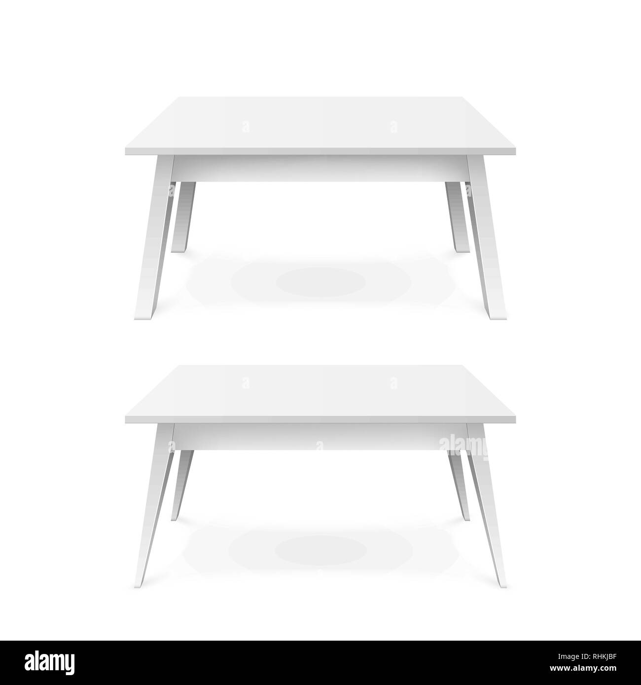 Realistic white tables. White office table with shadow. Vector illustration isolated on white background Stock Vector