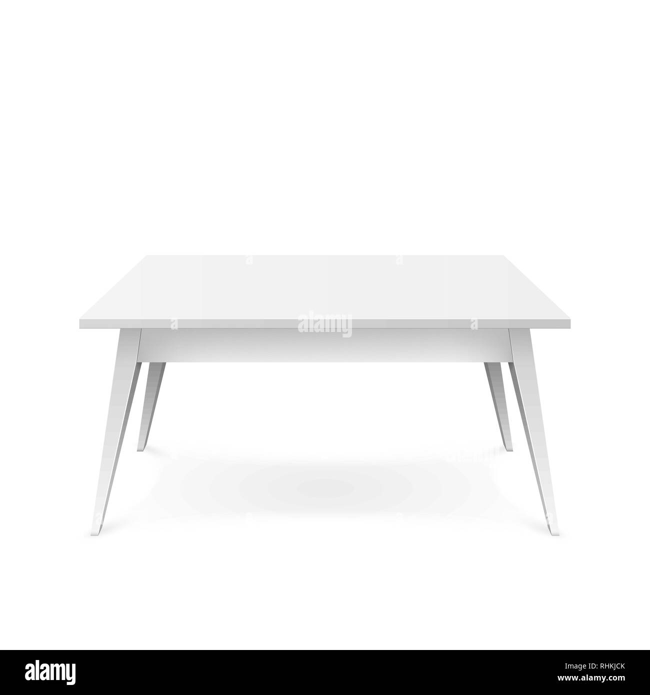 Realistic white table. White office table with shadow. Vector illustration isolated on white background Stock Vector