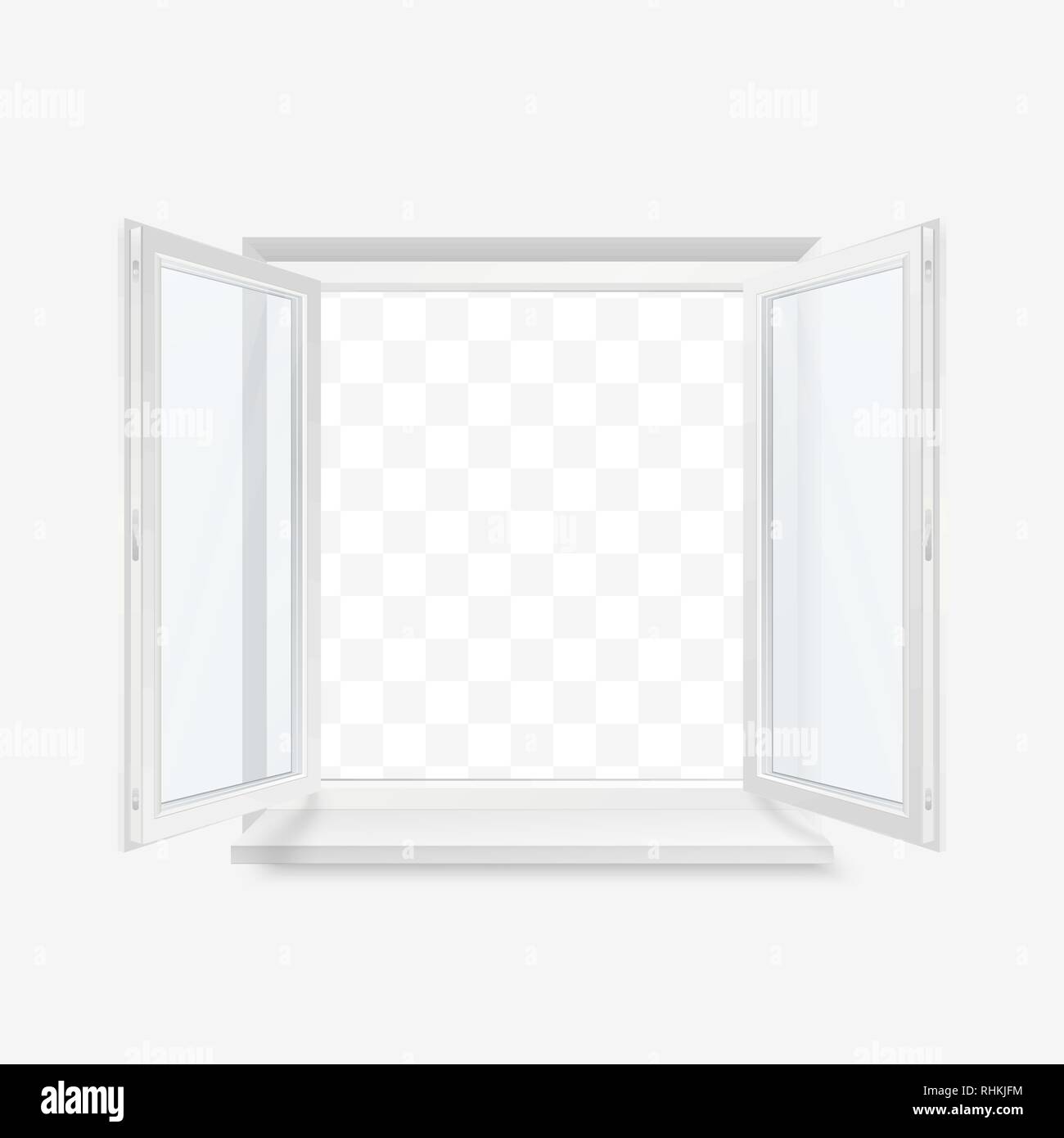 White Office Plastic Window. Window Front View. Vector Illustration Isolated on Transparent Background Stock Vector
