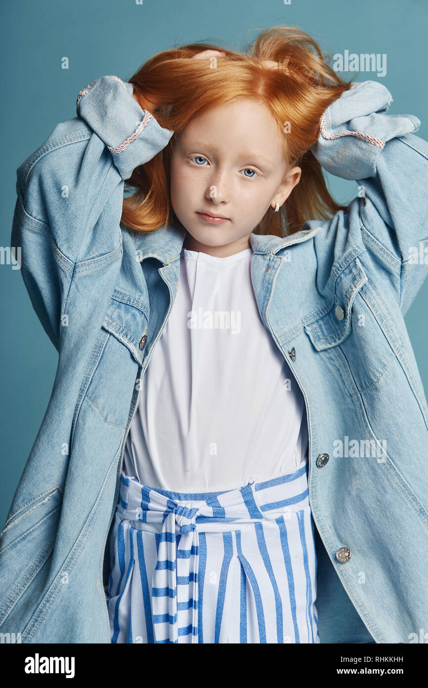 red and blue denim jacket