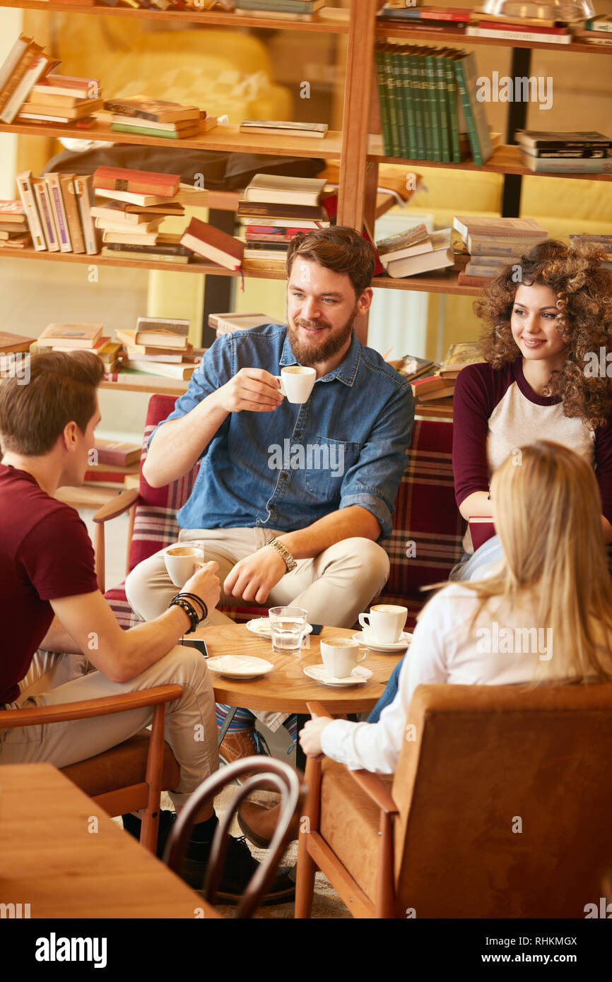 Students group having coffee time in cafeteria Stock Photo Alamy