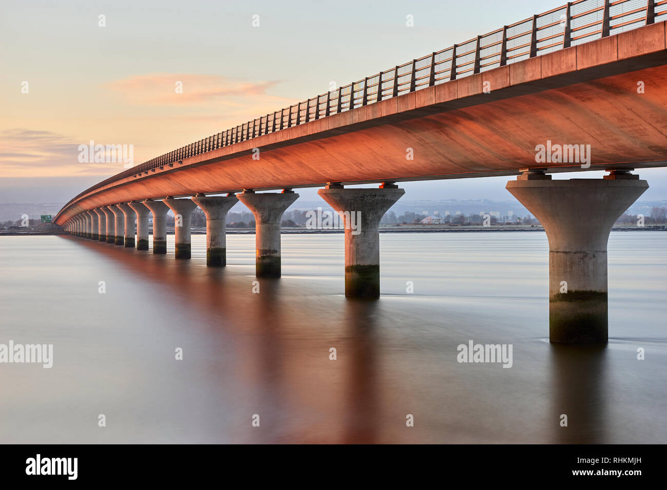 The Clackmannanshire Bridge viewed from the Fife / Clackmannanshire side, Scotland.   Long exposure Stock Photo