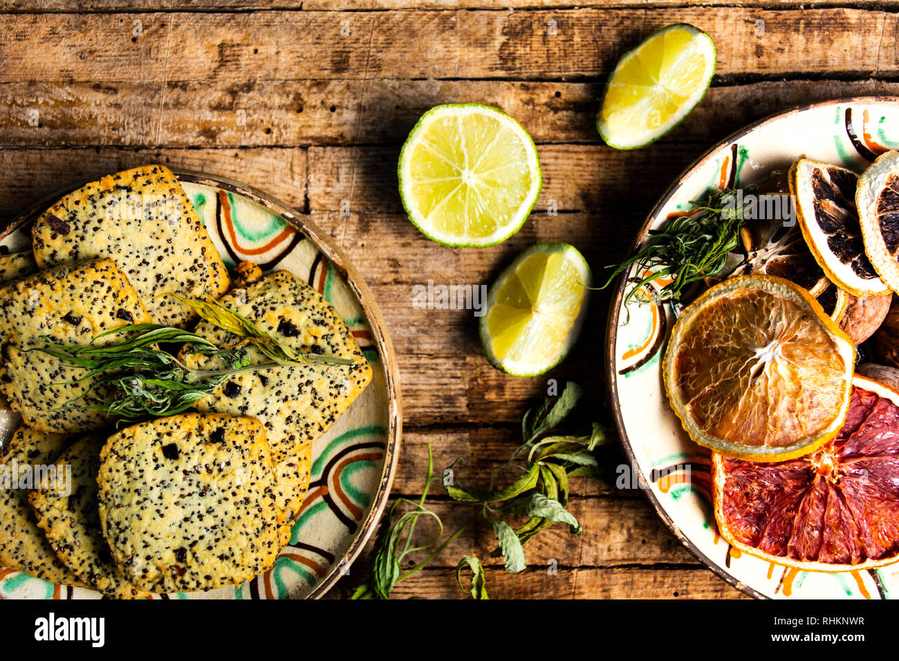 Cookies with marijuana and chia seeds on a wooden table Stock Photo