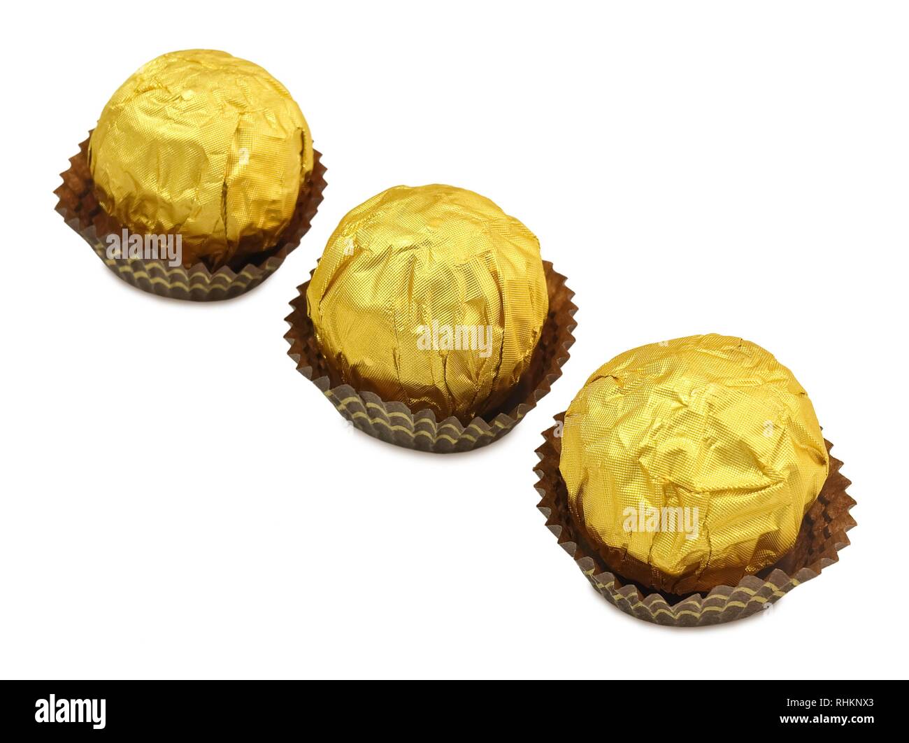 Sweet Food, Three Round Chocolate Candy Balls or Chocolate Bonbons in