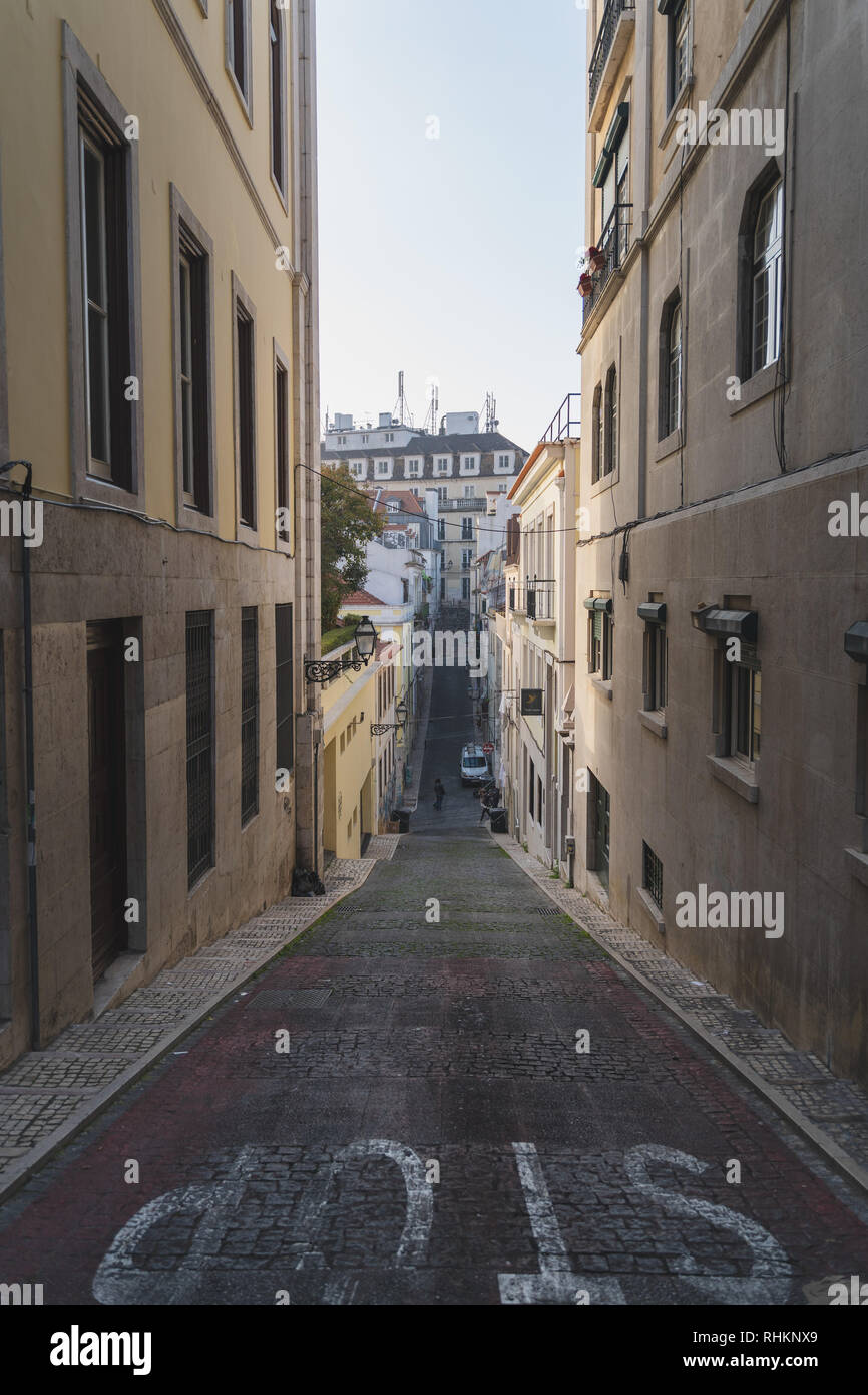 Street Inclination Long and narrow street in chiado Lisbon, Portugal. Elevation, ramp ...