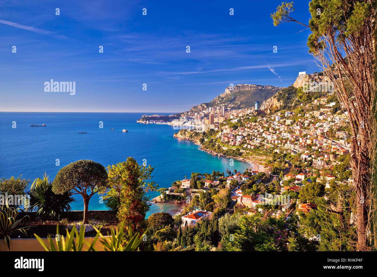 Monaco cityscape and coastline colorful nature of Cote d'Azur view, Principality of Monaco Stock Photo