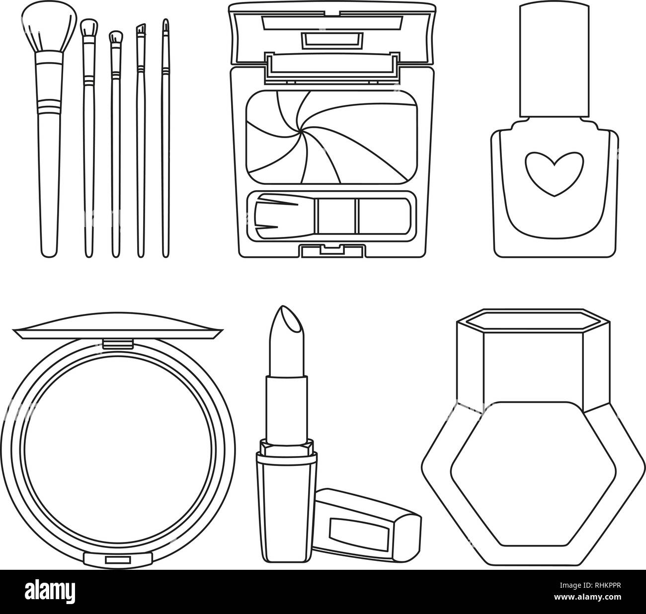 Line art black and white daily care cosmetic set Stock Vector