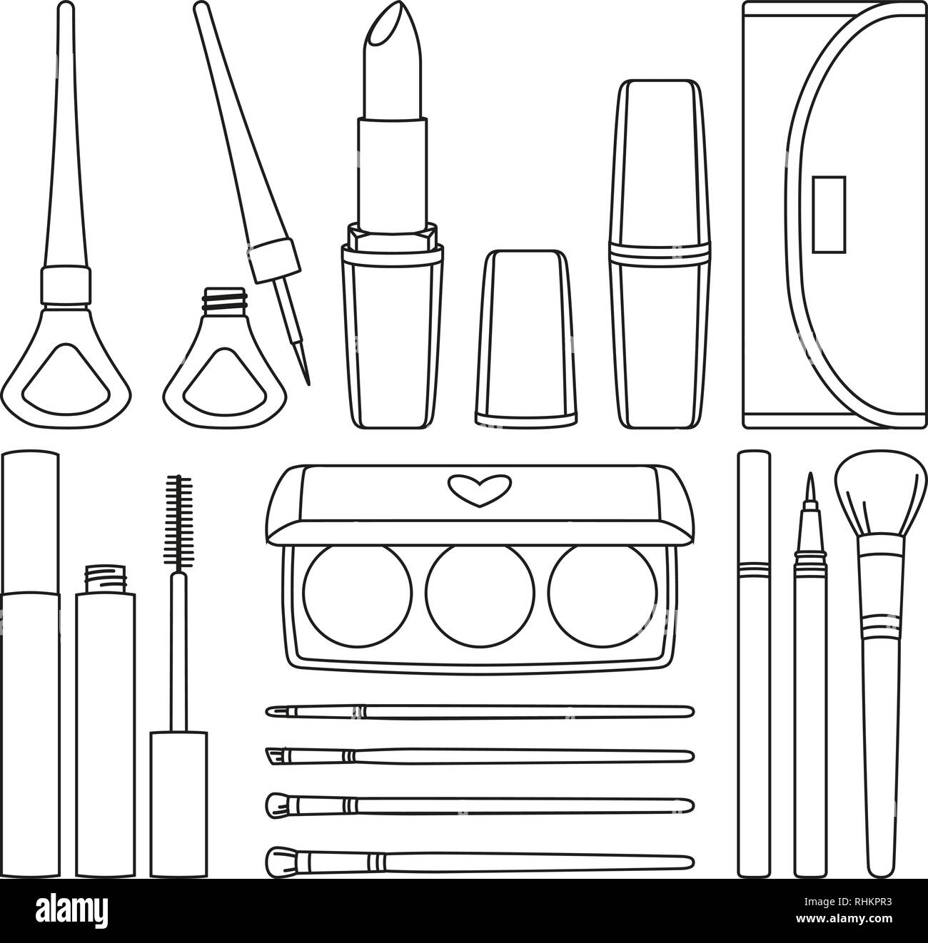18 line art black and white make up elements Stock Vector
