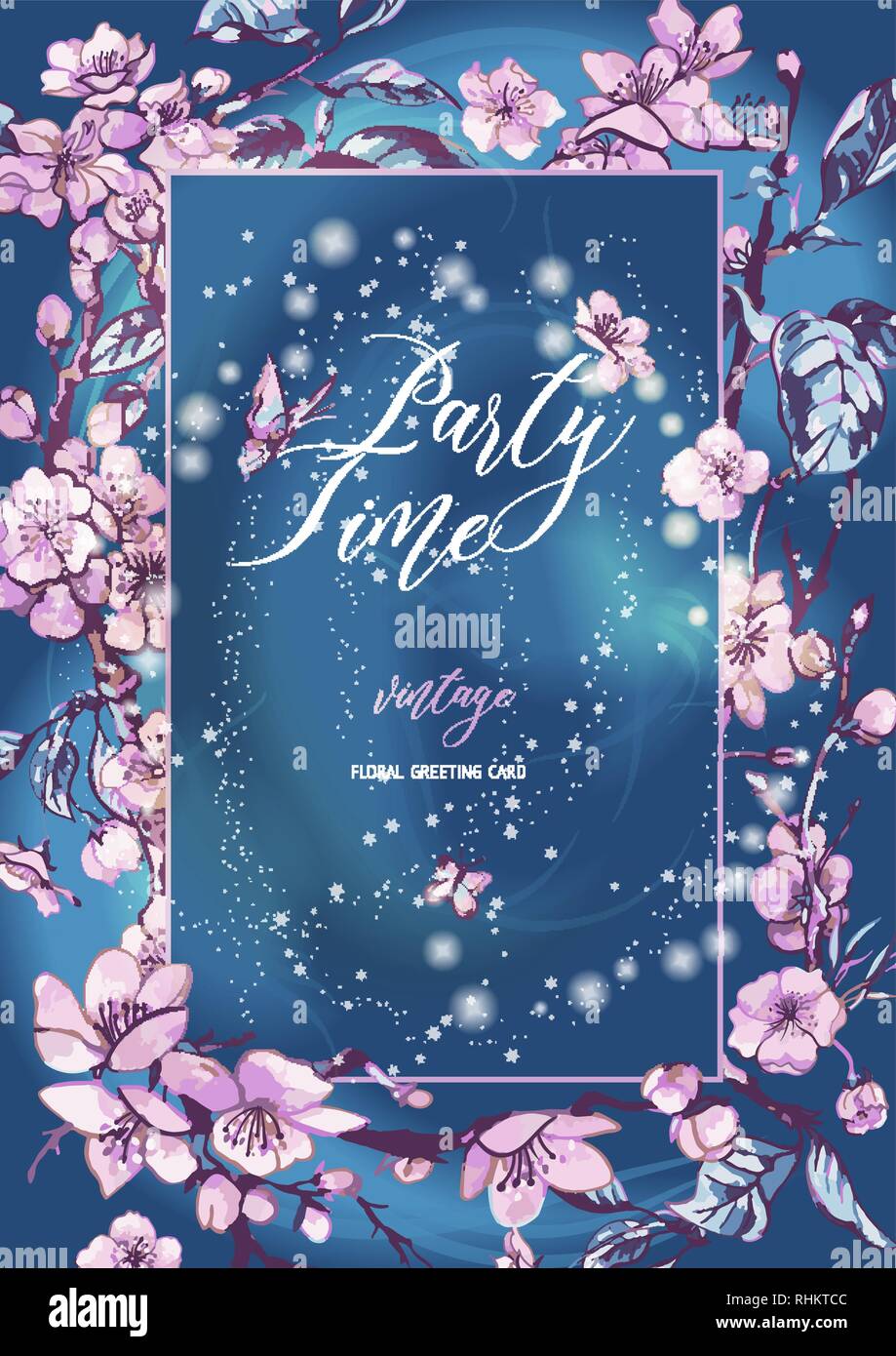 Vector spring natural vertical frame, greeting card, vintage flo Stock Vector
