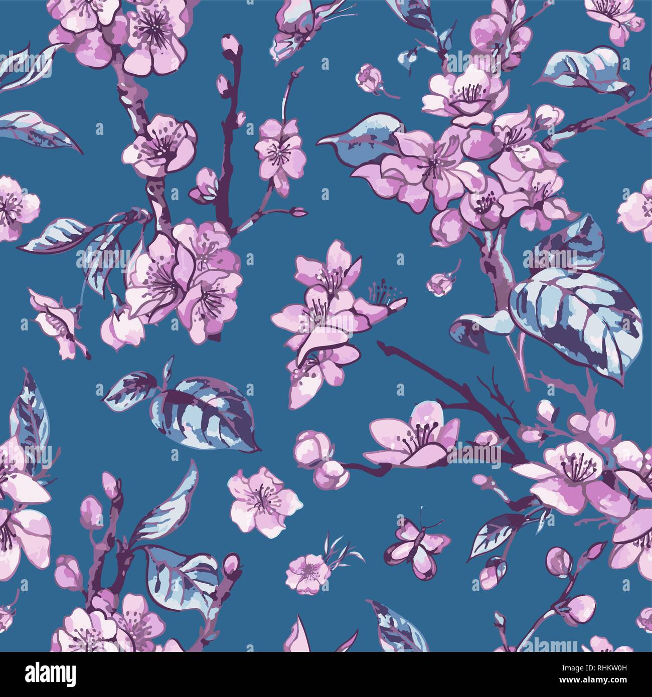 Vector spring seamless pattern, vintage floral bouquet with pink Stock Vector