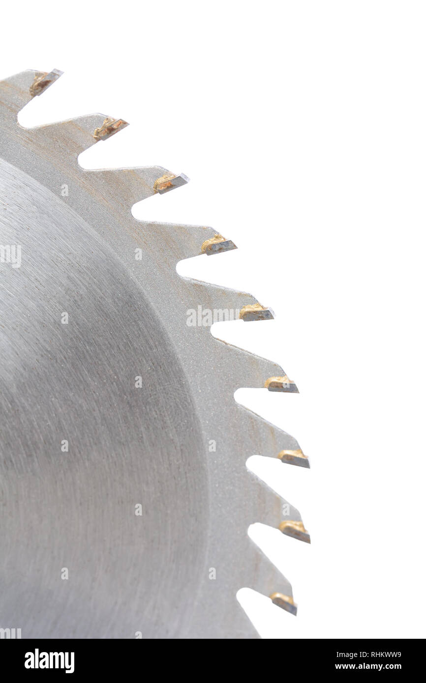 Several saw teeth of metal circular saw isolated on white background
